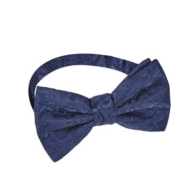Navy embroidered ready tied bow tie